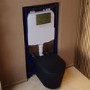 Matt Black Wall Hung Rimless Toilet with Soft Close Seat, Brushed Brass Mechanical Flush Plate, 1168mm Frame & Cistern – Verona