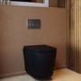 Matt Black Wall Hung Rimless Toilet with Soft Close Seat, Chrome Pneumatic Flush Plate, 820mm Frame & Cistern – Verona