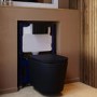 Matt Black Wall Hung Rimless Toilet with Soft Close Seat, Black Pneumatic Flush Plate, 820mm Frame & Cistern – Verona