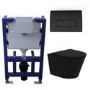 Matt Black Wall Hung Rimless Toilet with Soft Close Seat, Black Pneumatic Flush Plate, 820mm Frame & Cistern – Verona