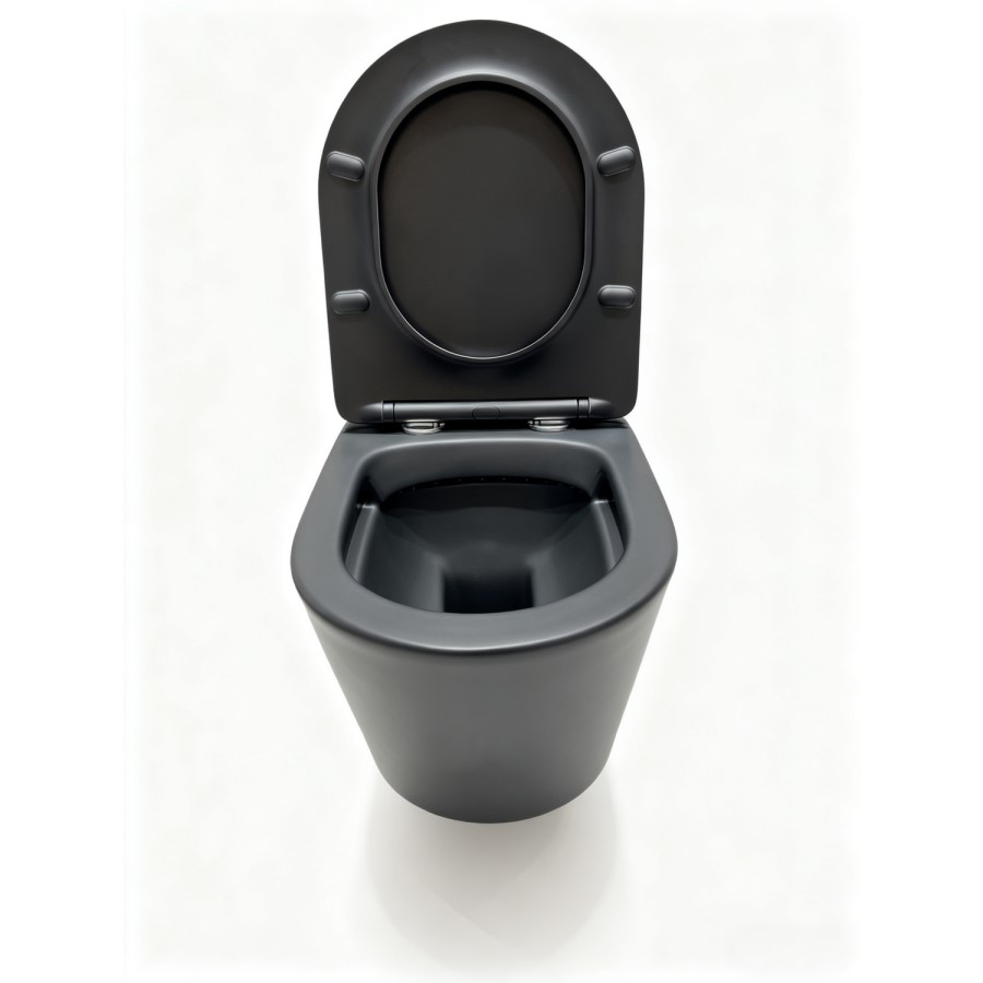 Matt Black Wall Hung Rimless Toilet with Soft Close Seat, White Glass Sensor Flush Plate, 820mm Frame & Cistern – Verona