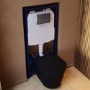 Matt Black Wall Hung Rimless Toilet with Soft Close Seat, Chrome Pneumatic Flush Plate, 1168mm Frame & Cistern – Verona