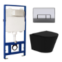 Matt Black Wall Hung Rimless Toilet with Soft Close Seat, Chrome Pneumatic Flush Plate, 1168mm Frame & Cistern – Verona
