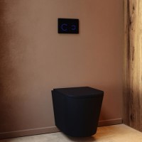 Matt Black Wall Hung Rimless Toilet with Soft Close Seat, Black Glass Sensor Flush Plate, 1168mm Frame & Cistern – Verona