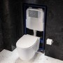 Wall Hung Rimless Toilet with Soft Close Seat, Chrome Mechanical Flush Plate, 1168mm Frame & Cistern – Alcor