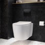 Wall Hung Rimless Toilet with Soft Close Seat, Matt Black Pneumatic Flush Plate, 820mm Frame & Cistern – Alcor