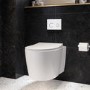 Wall Hung Rimless Toilet with Soft Close Seat, White Glass Sensor Flush Plate, 820mm Frame & Cistern – Alcor