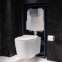 Wall Hung Rimless Toilet with Soft Close Seat, Chrome Pneumatic Flush Plate, 1168mm Frame & Cistern – Alcor