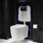 Wall Hung Rimless Toilet with Soft Close Seat, Matt Black Pneumatic Flush Plate, 1168mm Frame & Cistern – Alcor