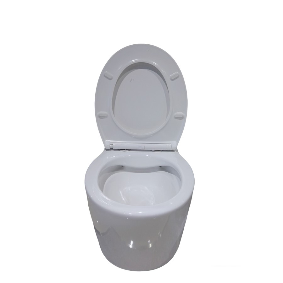 Wall Hung Rimless Toilet with Soft Close Seat, Brushed Brass Pneumatic Flush Plate, 1168mm Frame & Cistern – Alcor