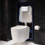 Wall Hung Rimless Toilet with Soft Close Seat, White Glass Sensor Flush Plate, 1168mm Frame & Cistern – Alcor