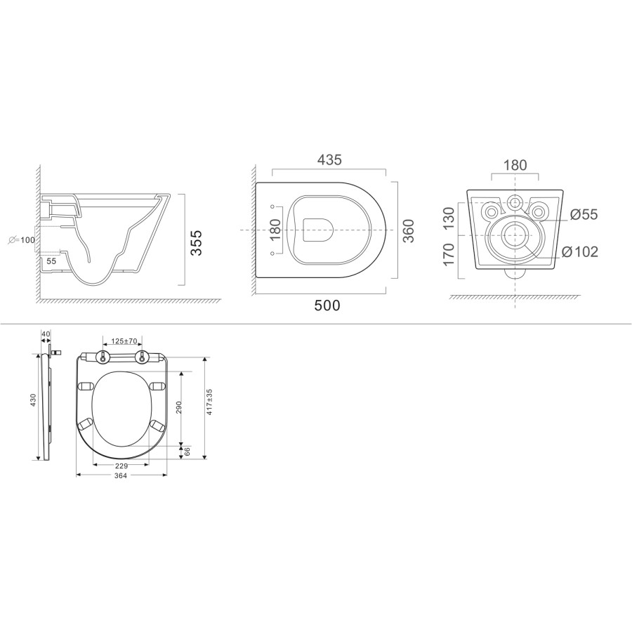 Wall Hung Rimless Toilet with Soft Close Seat, 1130mm Grohe Cistern and Frame - Newport