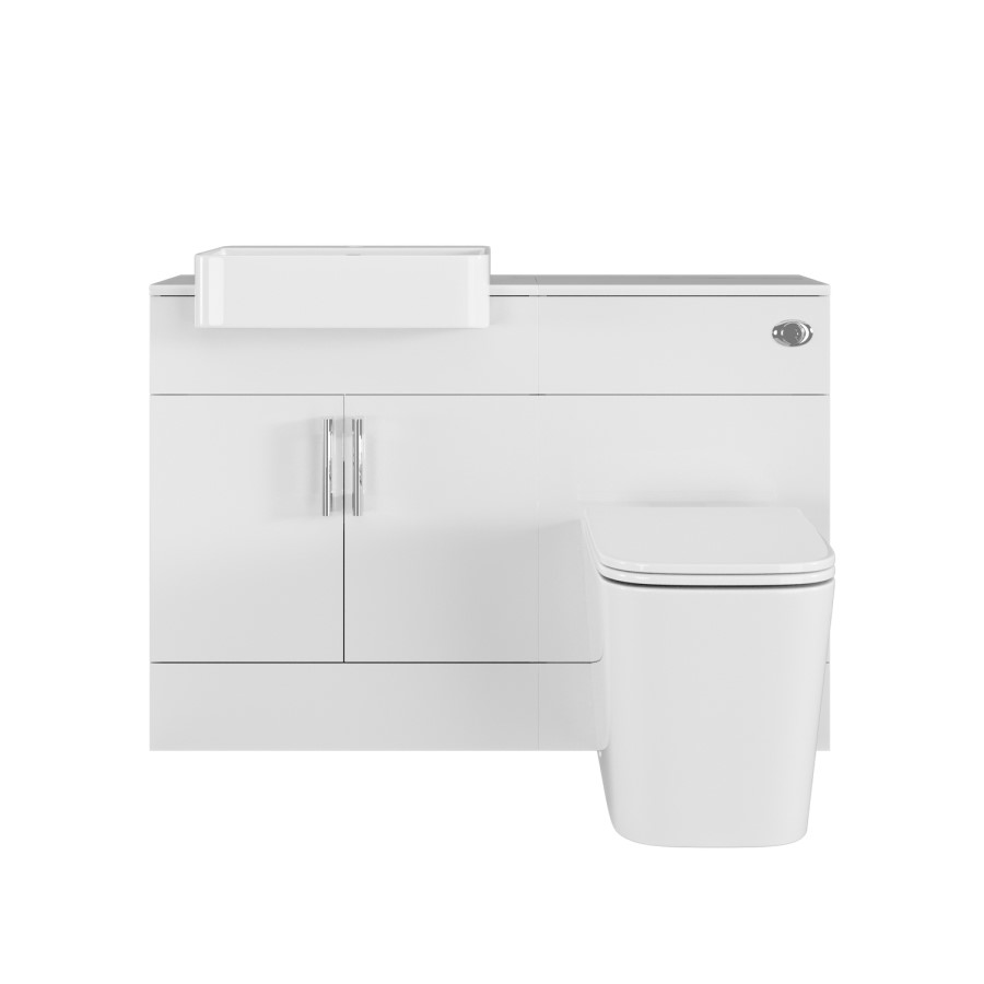 1200mm White Toilet and Sink Unit with Square Toilet - Harper