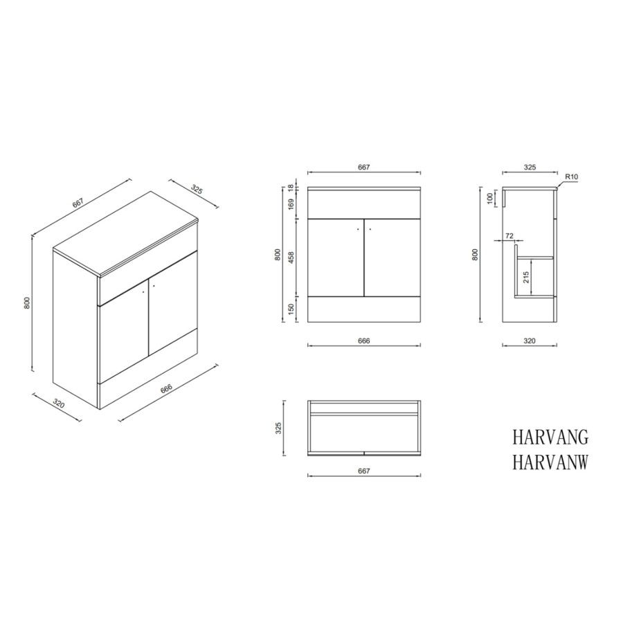 1500mm White Toilet and Sink Unit with Storage Unit and Square Toilet - Harper
