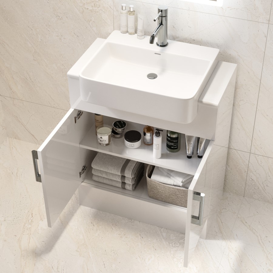 670mm White Freestanding Vanity Unit with Square Basin - Harper