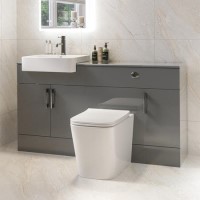 1500mm Grey Toilet and Sink Unit with Storage Unit and Square Toilet - Harper