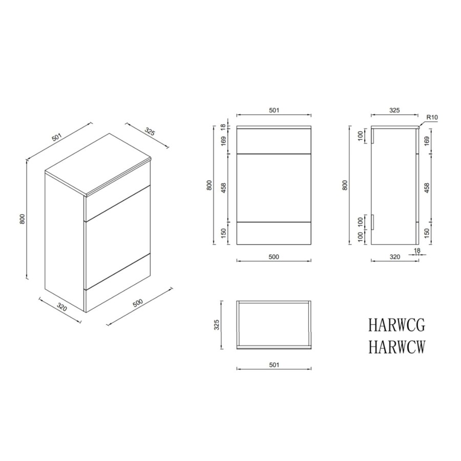 1500mm Grey Toilet and Sink Unit with Storage Unit and Square Toilet - Harper