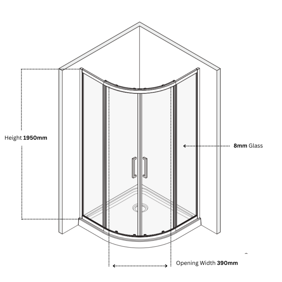 800mm Black 8mm Glass Quadrant Shower Enclosure with Shower Tray - Pavo