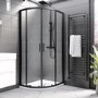 900x760mm Black 8mm Glass Left Hand Offset Quadrant Shower Enclosure with Shower Tray - Pavo