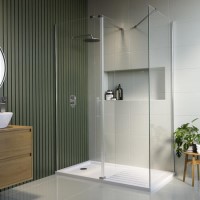 1400x900mm Chrome Walk-In Shower Screen Enclosure with 300mm Hinged Flipper Return Panel and Shower Tray – Corvus