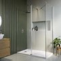 1400x900mm Chrome Walk-In Shower Screen Enclosure with 300mm Hinged Flipper Return Panel and Shower Tray – Corvus