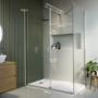 1400x900mm Chrome Walk-In Shower Screen Enclosure with 300mm Hinged Flipper Return Panel and Shower Tray – Corvus