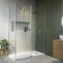 1700x800mm Chrome Walk-In Shower Screen Enclosure with 300mm Hinged Flipper Return Panel and Shower Tray – Corvus