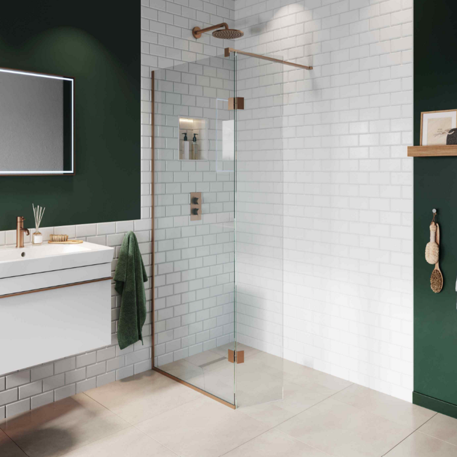 700mm Bronze Shower Screen for Wet Room & Walk In Shower with 350mm Hinged Flipper Return Panel – Live Your Colour