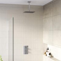 Chrome 1 Outlet Ceiling Mounted Thermostatic Mixer Shower Set - Cube