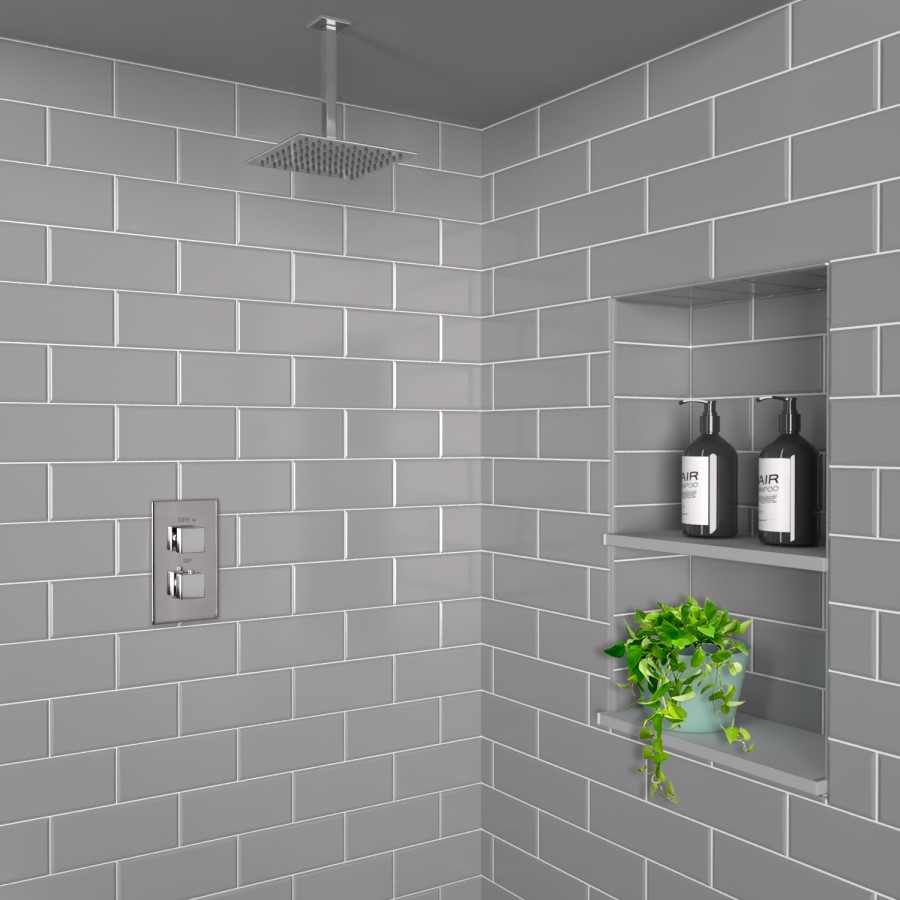Chrome 1 Outlet Ceiling Mounted Thermostatic Mixer Shower Set - Cube