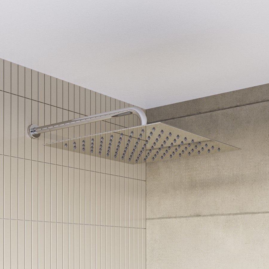 Chrome 2 Outlet Wall Mounted Thermostatic Mixer Shower Set with Hand Shower - Cube