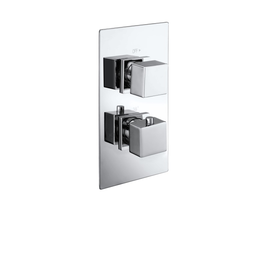 Chrome 2 Outlet Wall Mounted Thermostatic Mixer Shower Set with Hand Shower - Cube