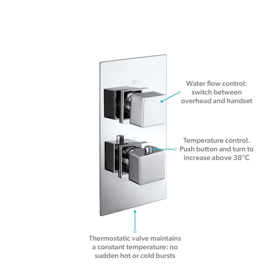 Chrome 2 Outlet Ceiling Mounted Thermostatic Mixer Shower Set with Hand Shower - Cube