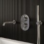 Chrome 2 Outlet Thermostatic Mixer Shower Set With Hand Shower and Pencil Bath Filler Spout - Arissa