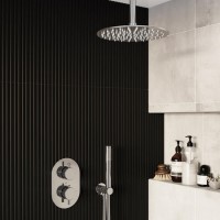 Chrome 2 Outlet Ceiling Mounted Thermostatic Mixer Shower Set with Hand Shower and Wall Bracket - Arissa