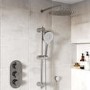 Chrome 2 Outlet Wall Mounted Shower Head Thermostatic Mixer Shower Set with Hand Shower - Slide Rail Kit & Diverter Control- Flow