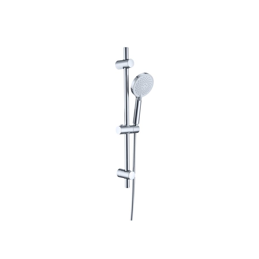 Chrome 2 Outlet Wall Mounted Shower Head Thermostatic Mixer Shower Set with Hand Shower - Slide Rail Kit & Diverter Control- Flow
