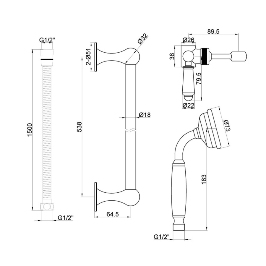 Chrome 2 Outlet Ceiling Mounted Thermostatic Mixer Shower Set with Hand Shower - Cambridge