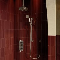 Chrome 2 Outlet Ceiling Mounted Thermostatic Mixer Shower Set with Hand Shower - Cambridge