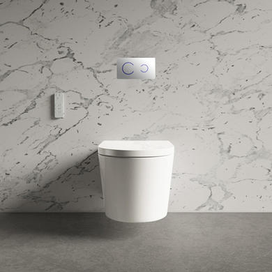 ONLY OPENED - Wall Hung Smart Bidet Round Toilet with 1160mm Frame Cistern and White Sensor Flush Plate - Purificare