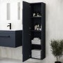 Double Door Blue Wall Mounted Tall Bathroom Cabinet with Black Handles 350 x 1400mm - Ashford