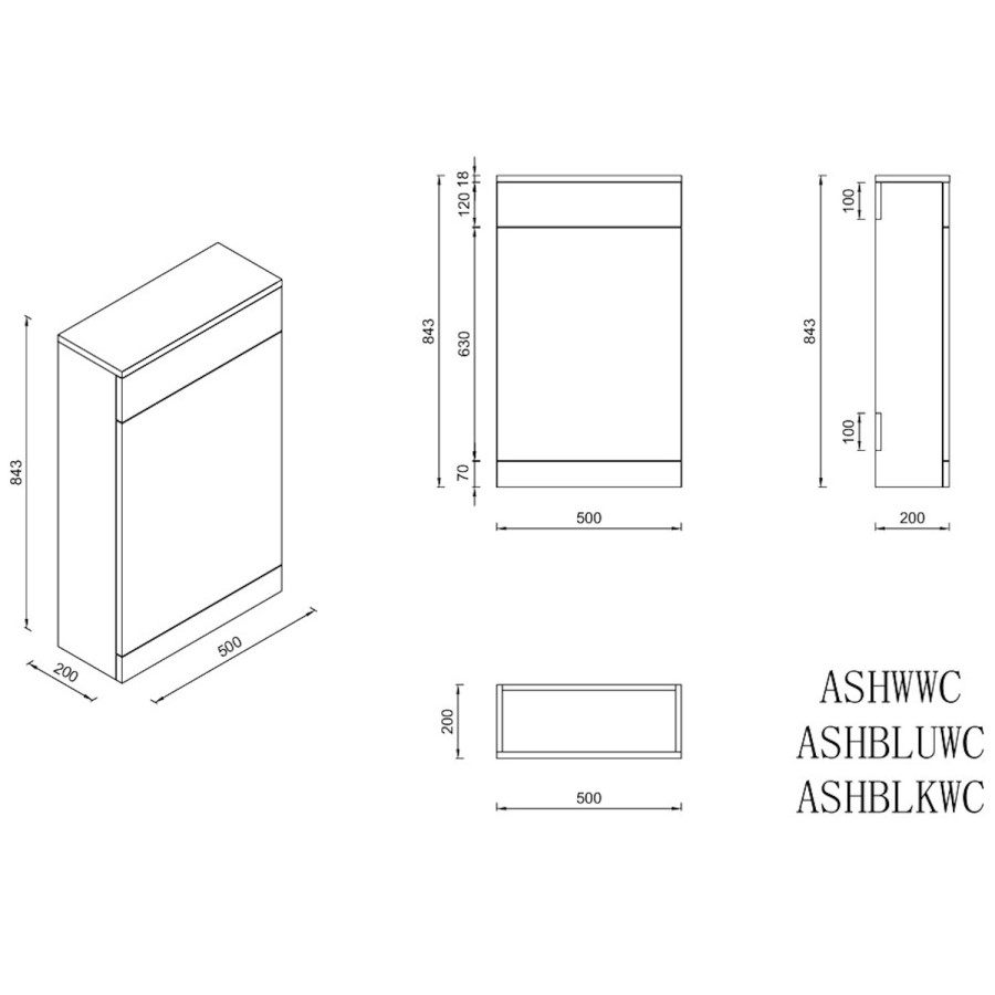 500mm Blue Back to Wall Toilet Unit and chrome fittings - Ashford