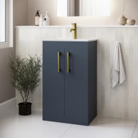 500mm Blue Freestanding Vanity Unit with Basin and Brass Handles - Ashford