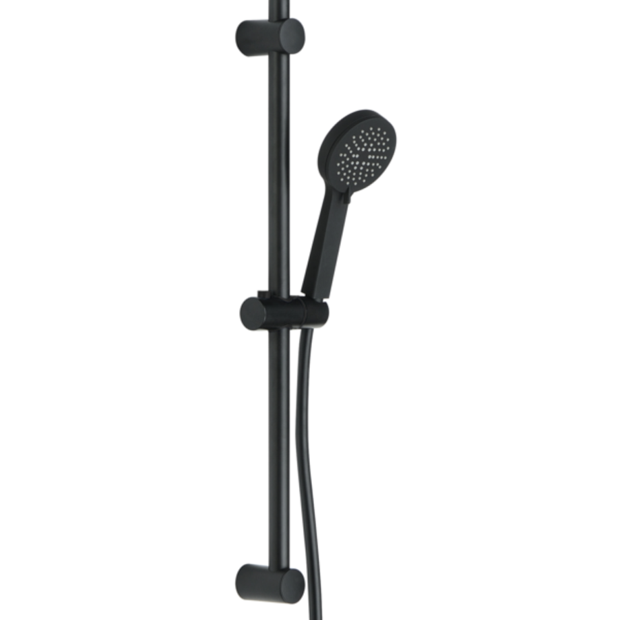Black 1 Outlet Thermostatic Mixer Shower Set with Round Hand Shower & Slide Rail Kit - Arissa