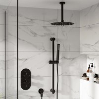 Black 2 Outlet Ceiling Mounted Thermostatic Mixer Shower Set with Hand Shower - Arissa