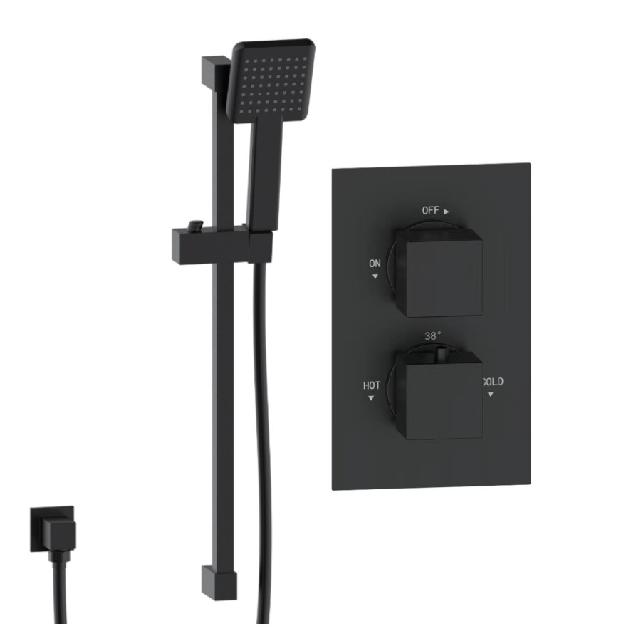 Black 1 Outlet Thermostatic Mixer Shower Set with Hand Shower - Zana