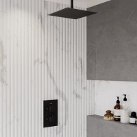 Black 1 Outlet Ceiling Mounted Thermostatic Mixer Shower Set - Zana
