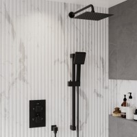 Black 2 Outlet Wall Mounted Thermostatic Mixer Shower Set with Hand Shower - Zana