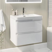 ONLY OPENED - 600mm White Wall Hung Vanity Unit with Basin - Pendle