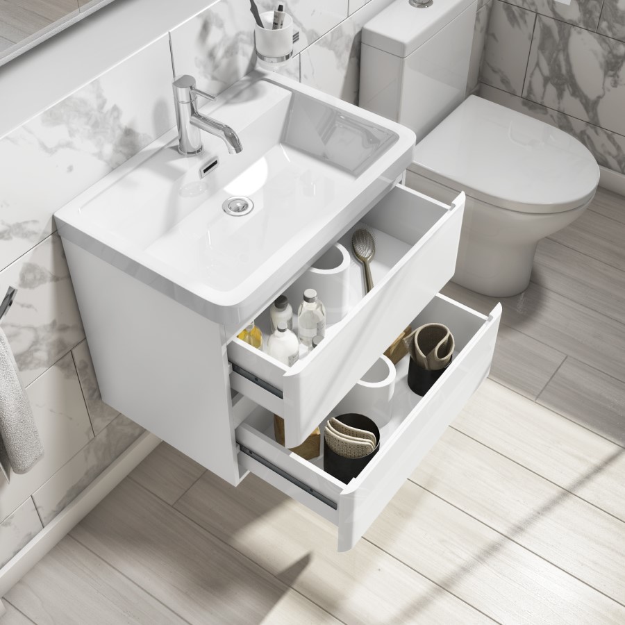 ONLY OPENED - 600mm White Wall Hung Vanity Unit with Basin - Pendle